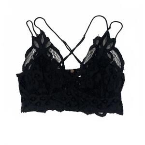 Free People Adella Black Bralette, Boho Romantic Crochet Lace Criss Cross Back
